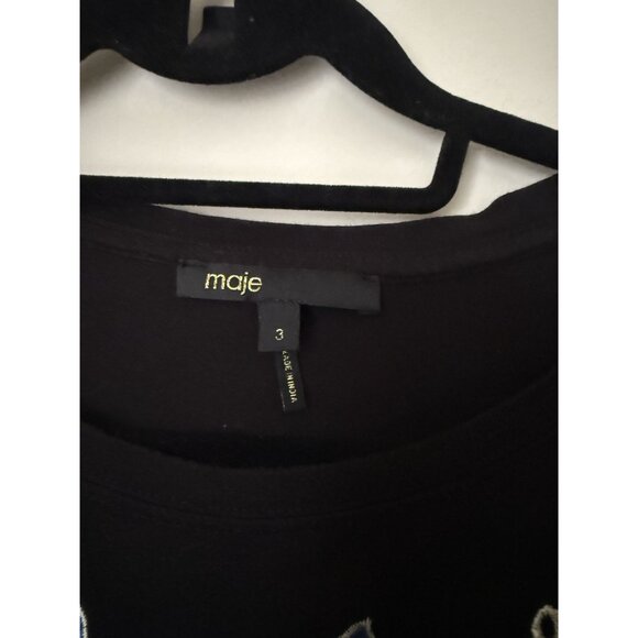 Maje Women's Black Embroidered Beaded Short Sleeve Tee Size Large - Picture 3 of 5